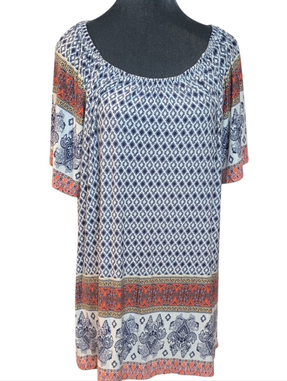 Dress Barn Blue, White, & Orange Print Tunic Top Size 1X
